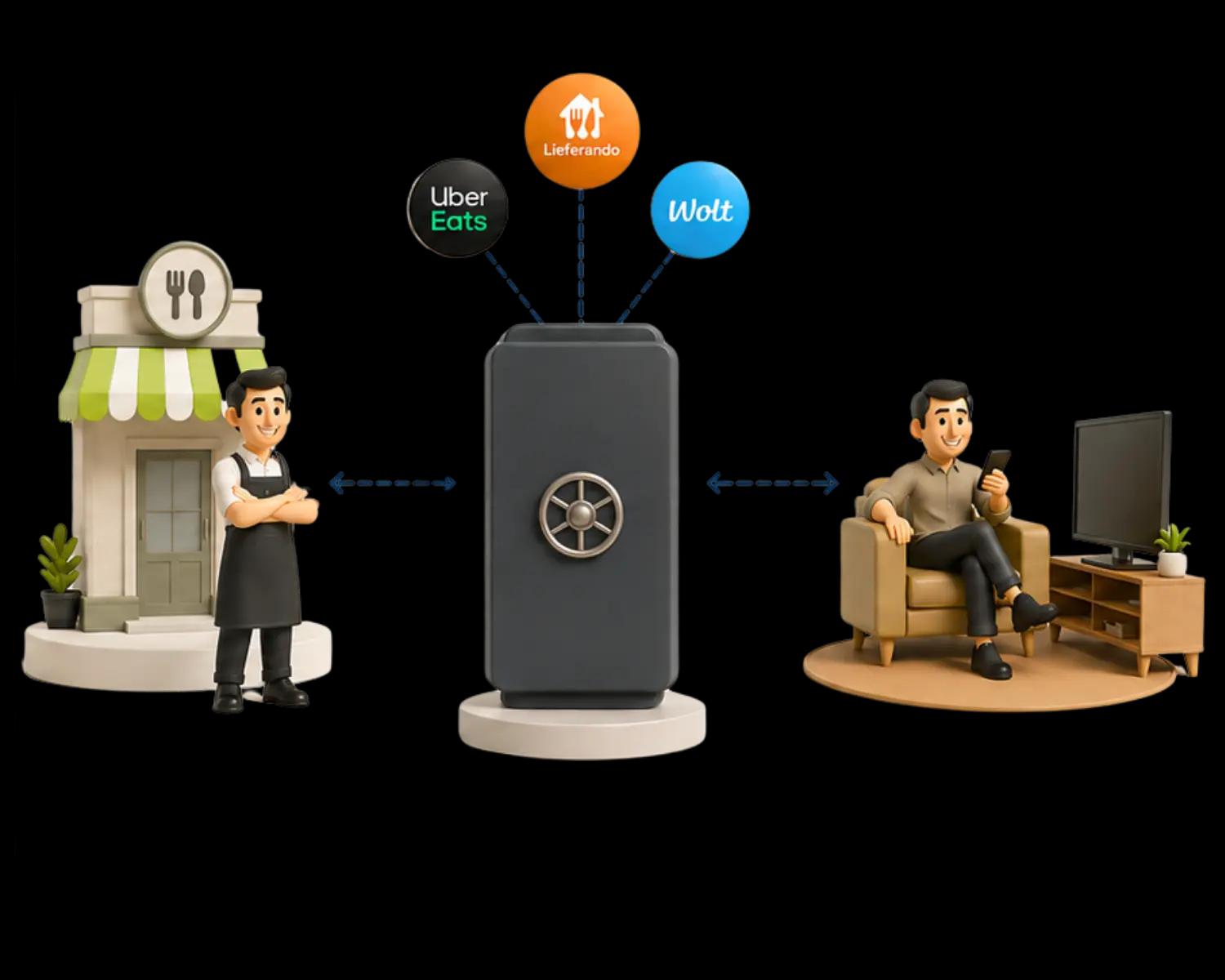 Traditional delivery platforms connecting restaurant and customer
