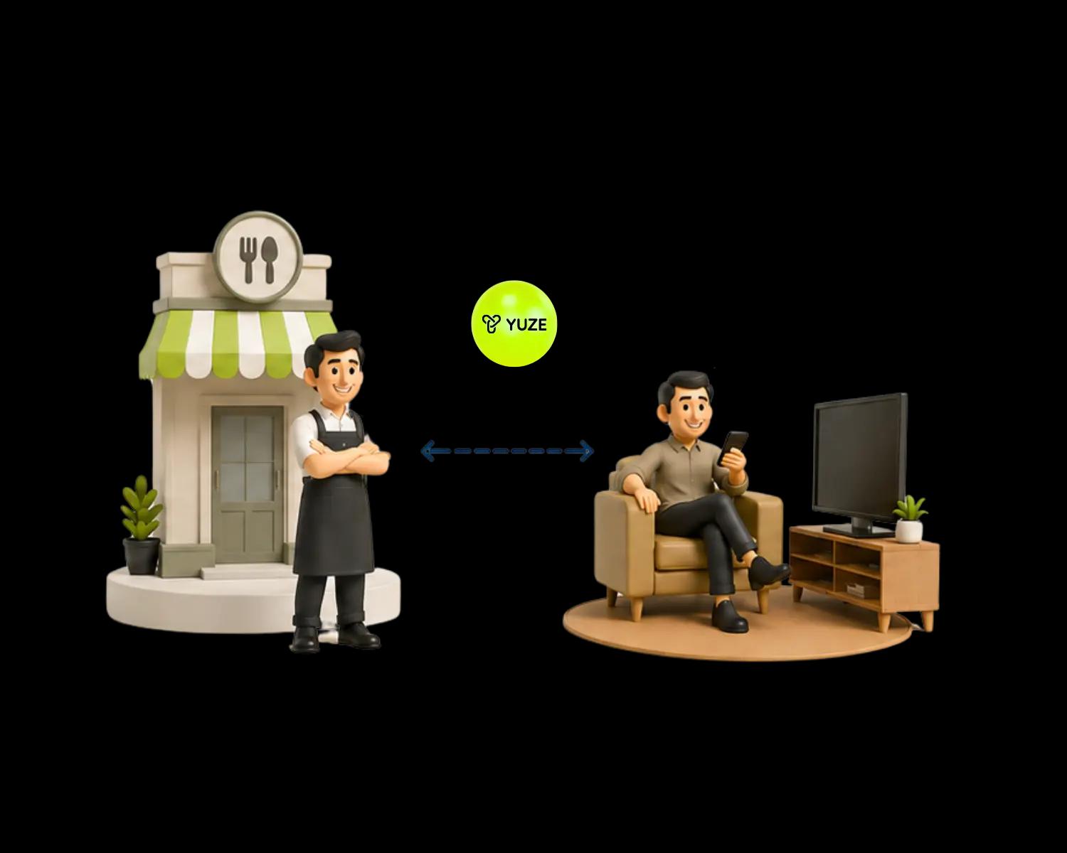 Direct YUZE connection between restaurant and customer